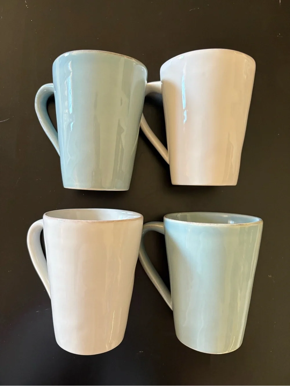 Crate & Barrel White and Light Gray-Blue Ceramic Mug Set